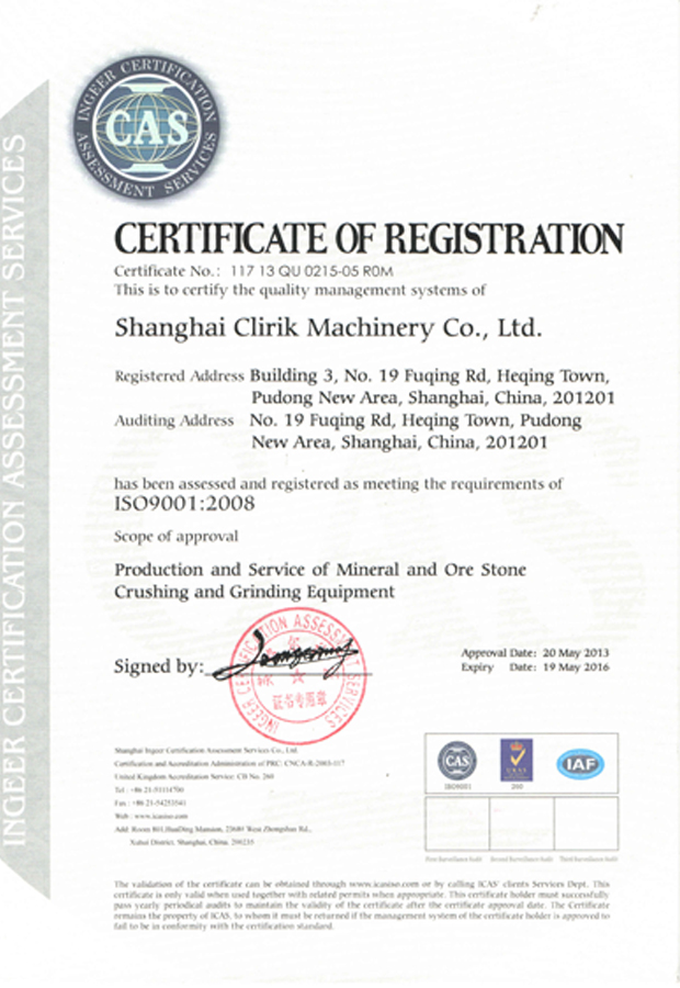 Clirik's micronizer was authorized by ISO 90001:2008 quality